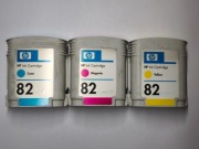 TUSZE HP 82 CYAN MAGENTA YELLOW C4911A C4912A C4913A UŻYWANE ORYGINAŁ