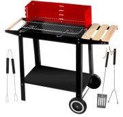 Grill Węglowy Ogrodowy na Kołach z Półkami MASTER BBQ