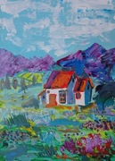 obraz olejny pejzaż polska wieś spokojna