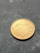 5 groszy 20x5 r. Polska destrukt zapchany stępel brak cyfry w dacie