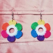Tęczowe kolczyki na szydełku, handmade