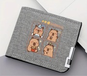 Szary portfel z motywem kapibary – kompaktowy, stylowy, z okuciem