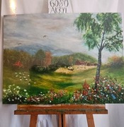 Pejzaż górski 2018, technika własna, 60/80, akryl, bez ramy