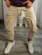 Spodnie skinny cargo Bershka beżowe mex31 street w