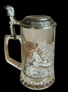 Piękny szklany kufel myśliwski z cynowym deklem. Bawaria XXw. Orzeł przedni