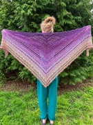 Duża chusta ombre na szydełku 220x115 ażurowa handmade