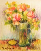 KWIATY RÓŻE I WAZON pastel olejny 41x33