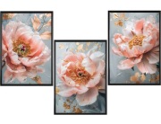 Plakat 30x40cm-kwiaty,glamour,pudrowe piwonie,szare tło,salon