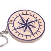 Brelok z drewna. Róża wiatrów. Windrose. Nawigacja