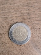 Moneta 5 zł DESTRUKT wylany rdzeń rok 2016 stan obiegowy 