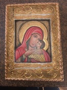 :Ikona Matki Boskiej z Dzieciątkiem – ręcznie malowana, złocona, sygnowana