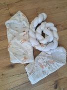 Zestaw wyprawka dla dziecka rożek, otulacz do fotelika , warkocz