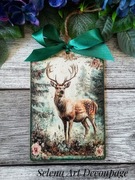 Ozdobny obrazek z jeleniem vintage shabby chic decoupage handmade kwiaty 