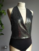 Eleganckie body STRADIVARIUS    srebrno-czarne, rozmiar L 