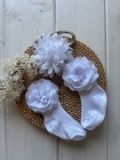 Skarpetki z opaską dla niemowlaka różyczki na sesję chrzest roczek 0-6 6-12