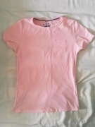 jasnoróżowy pastelowy gładki tshirt koszulka bluzka z kieszonką kieszenią