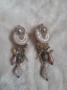 Kolczyki klipsy boho vintage handmade beżowe etno wiszące perła styl retro