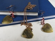 Kolczyki wisiorek zestaw złoty czerwony czarny serduszko eko handmade