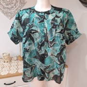 Crystals bluzka M wiskoza turkus czarna guziki krótki rękaw kieszonka