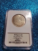 200 ZŁ XXX LAT PRL 1974 MAPKA SREBRO MS66 GCN