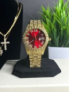 Złoty regulowany zegarek ICE 42mm z czerwoną tarczą