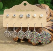 Kolczyki Boho vintage wiszące sztyfty 6 par