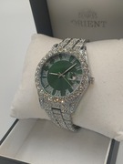 Luksusowy zegarek męski ICE z zieloną tarczą iced out z cyrkoniami kwarc 