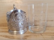 PODSTAKANNIK SREBRZONY KOSZYCZEK UCHWYT SZKLANKA ROSJA