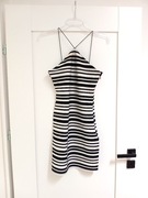 krótka imprezowa sukienka z odkrytymi ramionami w pasy paski 36S mini