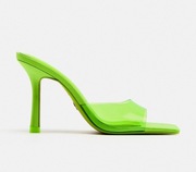 ZARA klapki obcas zielone limonkowe neon szpilka mule NOWE 38