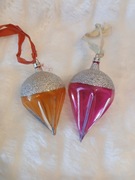 Bombki choinkowe szklane stare PRL handmade ręcznie zdobione 2 szt 