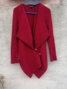 Oryginalny asymetryczny bordowy sweter, kardigan, wełna