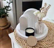 Zestaw z Gipsu Ceramicznego – Biały wazon taca tęcza świeczka