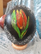 Jajo strusie malowane, wydmuszka, Czarny tulipan