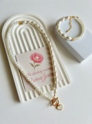 Komplet Perły Majorka i Kryształy:Naszyjnik z Sercem i Bransoletka–Handmade