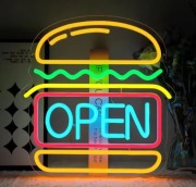 Neon LED HAMBURGER BURGER szyld bar restauracja reklama open 