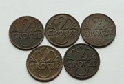 2 grosze 2 RP, 1923 r, zestaw kilku roczników.