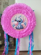 Piniata Stitch sticz z balonem różowo niebieska z tasiemkami 
