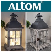 LAMPION DREWNO METAL SZKŁO LATARENKA ŚWIECZNIK 33X14X14 CM