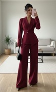 Elegancki komplet bordowy damski elegancki biurowy spodnie marynarka