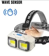 Latarka czołowa LED cob  akumulator li-ion 18650 Wave sensor ładowarka