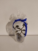 Szklany wazon/świecznik z metalową ozdobą wysokość 15 cm