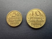 Zestaw 5 i 10 Pfennig 1932, Gdańsk-Danzig