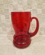 Czerwone szkło PRL kufel duży 16 cm okazja czerwony w prążki