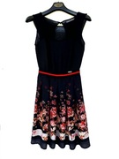 GUESS sukienka midi elegancka czarna czerwona kwiaty koktajlowa Idealna