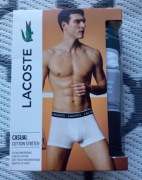 Lacoste Bokserki białe + szare ( gumka zielona )+ czarne rozmiar L 
