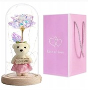 WIECZNA RÓŻA W SZKLE ŚWIECĄCA LED PREZENT MIŚ NA WALENTYNKI