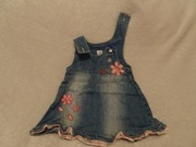 Sukienka dżinsowa haftowane kwiatki 12-18M
