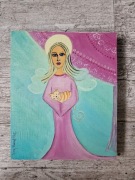 Anioł Stróż z kotkiem - obraz olejny na desce