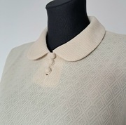 Bluzka beżowa ażurowa krótki rękaw kołnierzyk elegancka M38 Vintage 